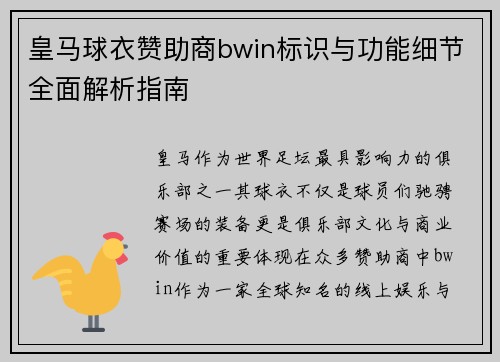 皇马球衣赞助商bwin标识与功能细节全面解析指南